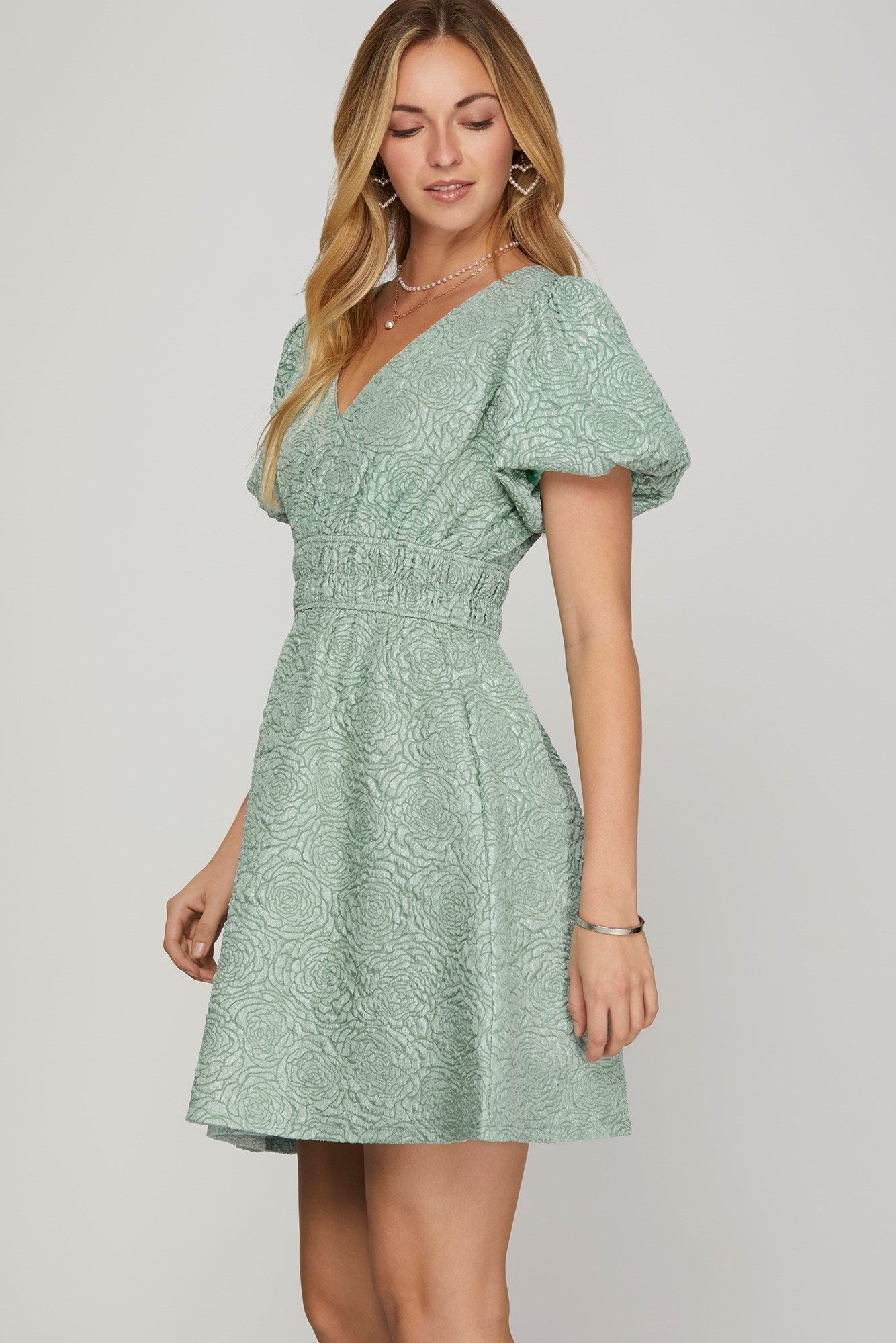  Oaklee Floral Jacquard Mini Dress, Light Sage
