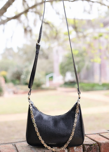  Billie Embossed Faux Leather Chain Bag, Black