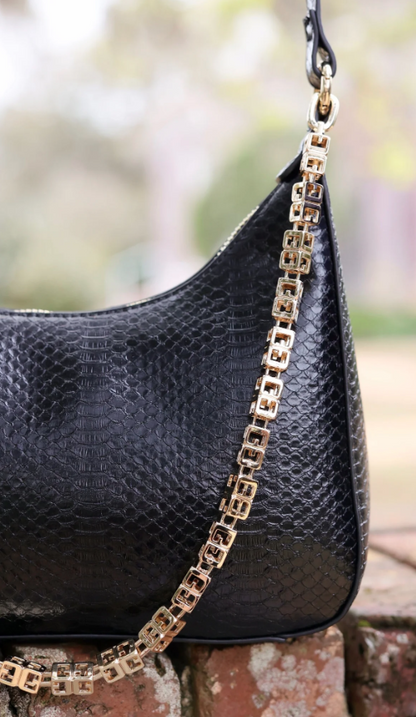  Billie Embossed Faux Leather Chain Bag, Black