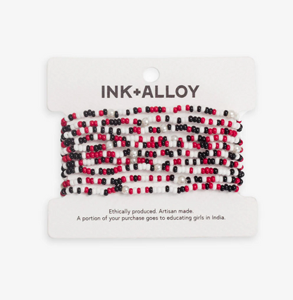  Set Of 10 Stretch Bracelets, Black/Red/White | Ink + Alloy