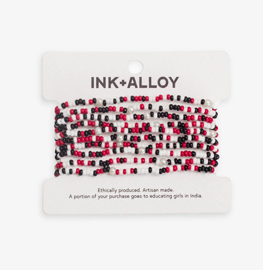  Set Of 10 Stretch Bracelets, Black/Red/White | Ink + Alloy