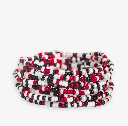 Set Of 10 Stretch Bracelets, Black/Red/White | Ink + Alloy