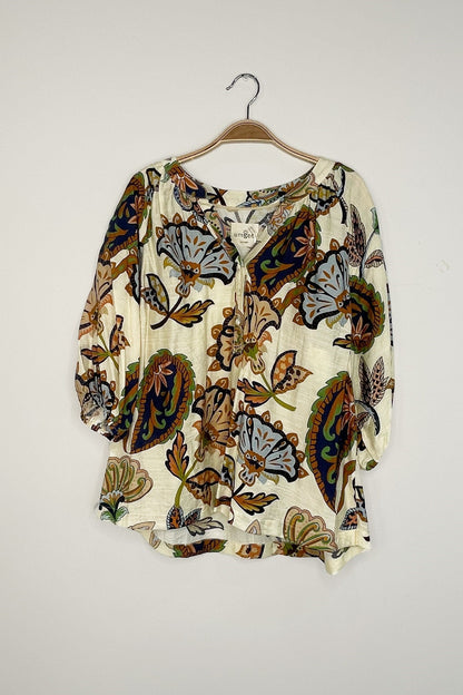  Cecilia Printed Half Sleeve Blouse, Cream | Plus Size