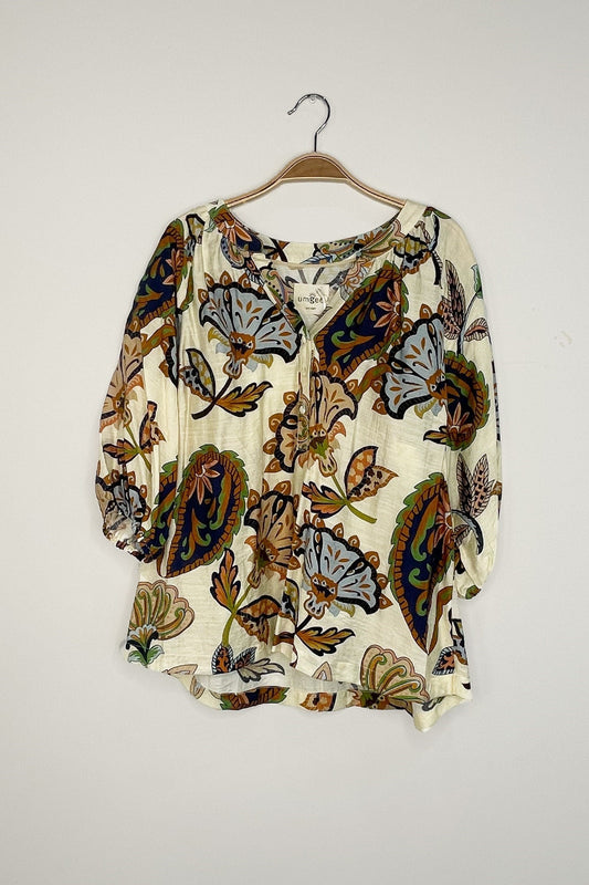  Cecilia Printed Half Sleeve Blouse, Cream | Plus Size