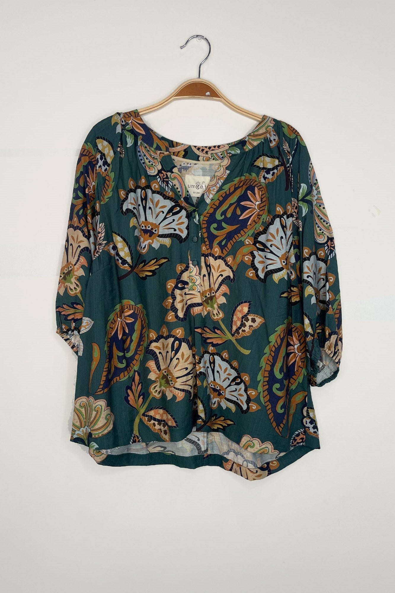  Cecilia Printed Half Sleeve Blouse, Teal | Plus Size
