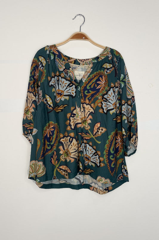  Cecilia Printed Half Sleeve Blouse, Teal | Plus Size