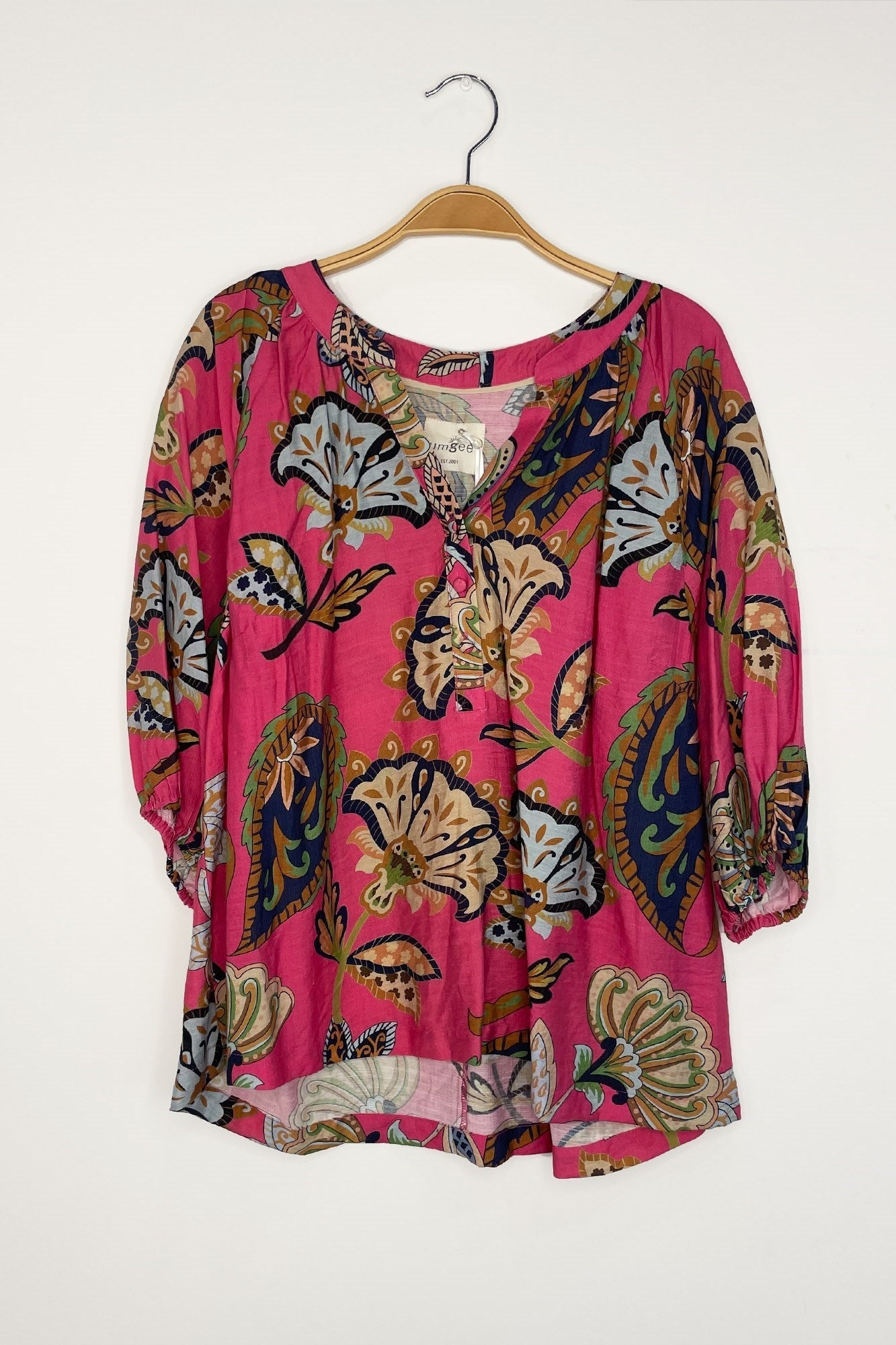  Cecilia Printed Half Sleeve Blouse, Pink | Plus Size