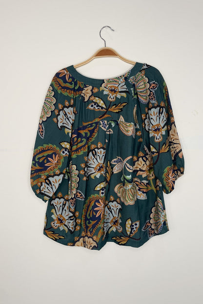  Cecilia Printed Half Sleeve Blouse, Teal | Plus Size