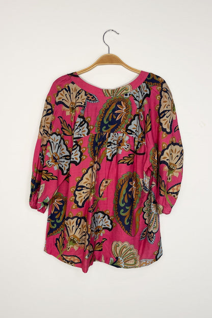  Cecilia Printed Half Sleeve Blouse, Pink | Plus Size