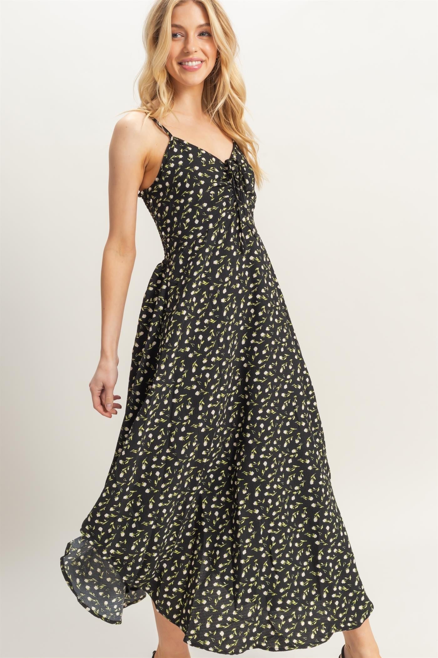  Halle Ditsy Floral Sleeveless Midi Dress, Black