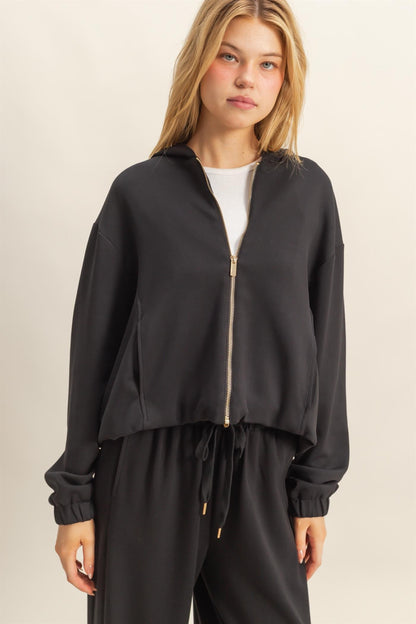  Nora Drawstring Hem Hoodie, Black