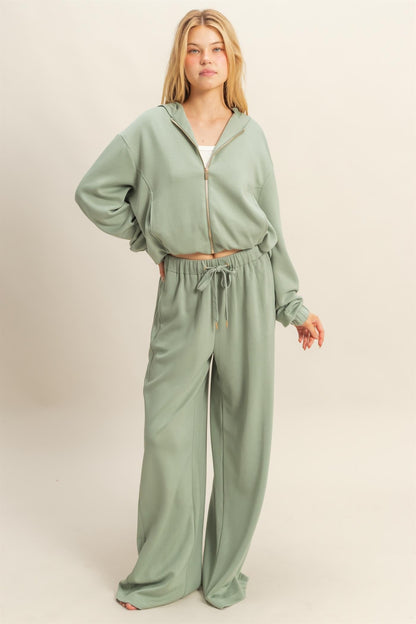  Nora Drawstring Hem Hoodie, Sage Green