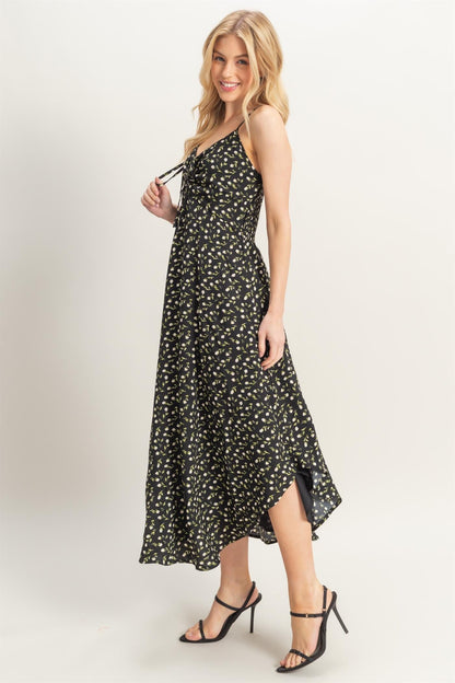  Halle Ditsy Floral Sleeveless Midi Dress, Black