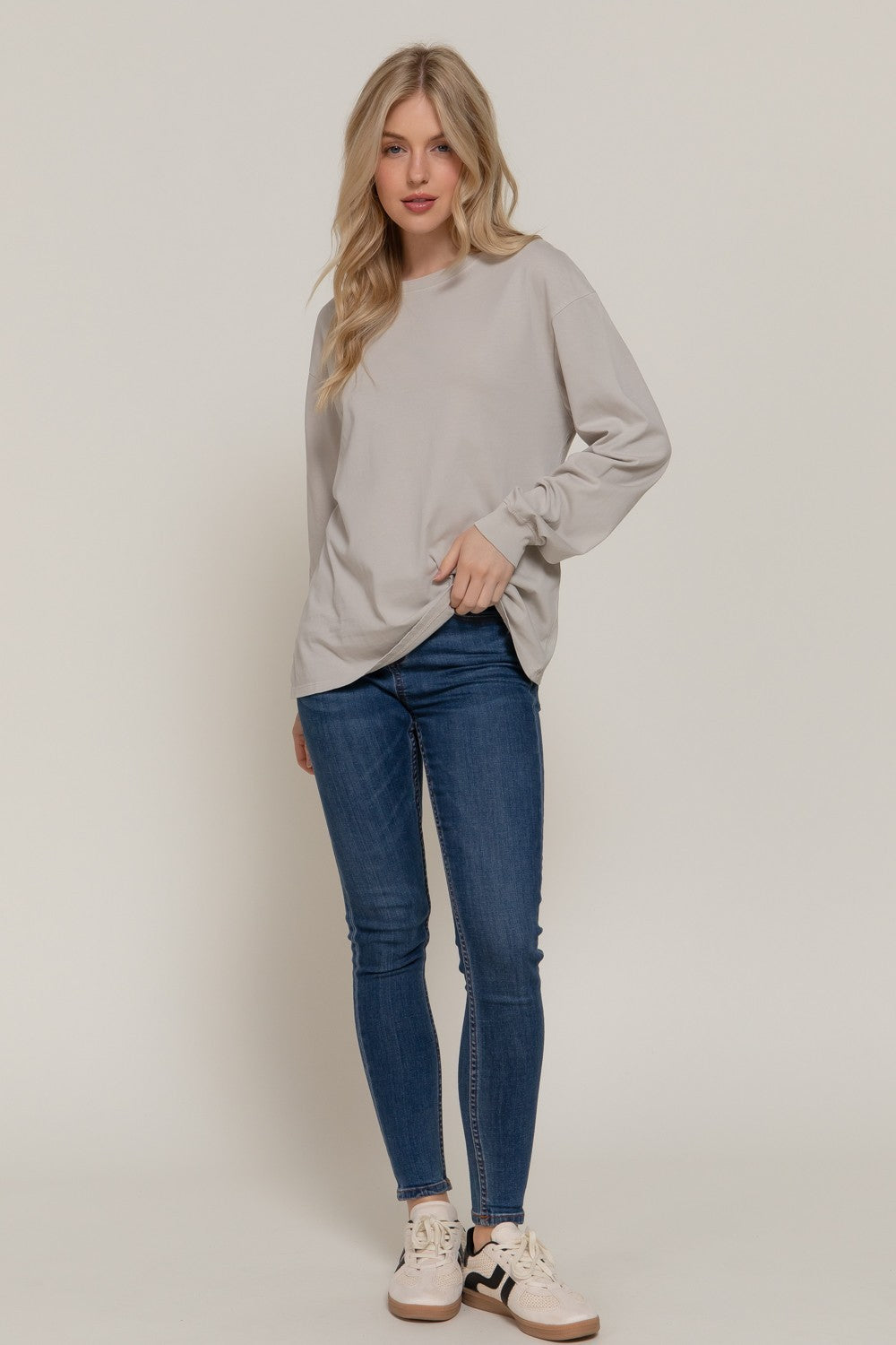  Raine Round Neck Garment Dye Tee, Light Taupe