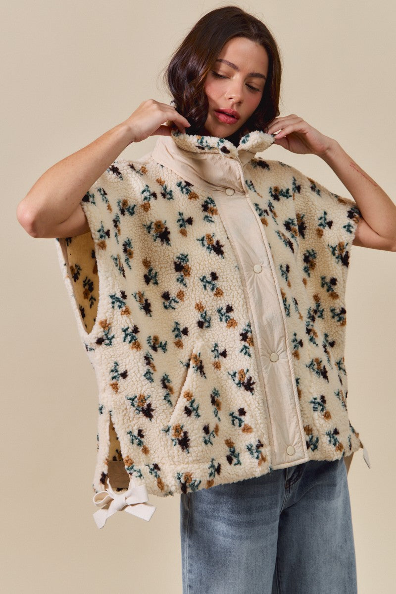  Naomi Floral Oversized Sherpa Vest, Ivory Multi