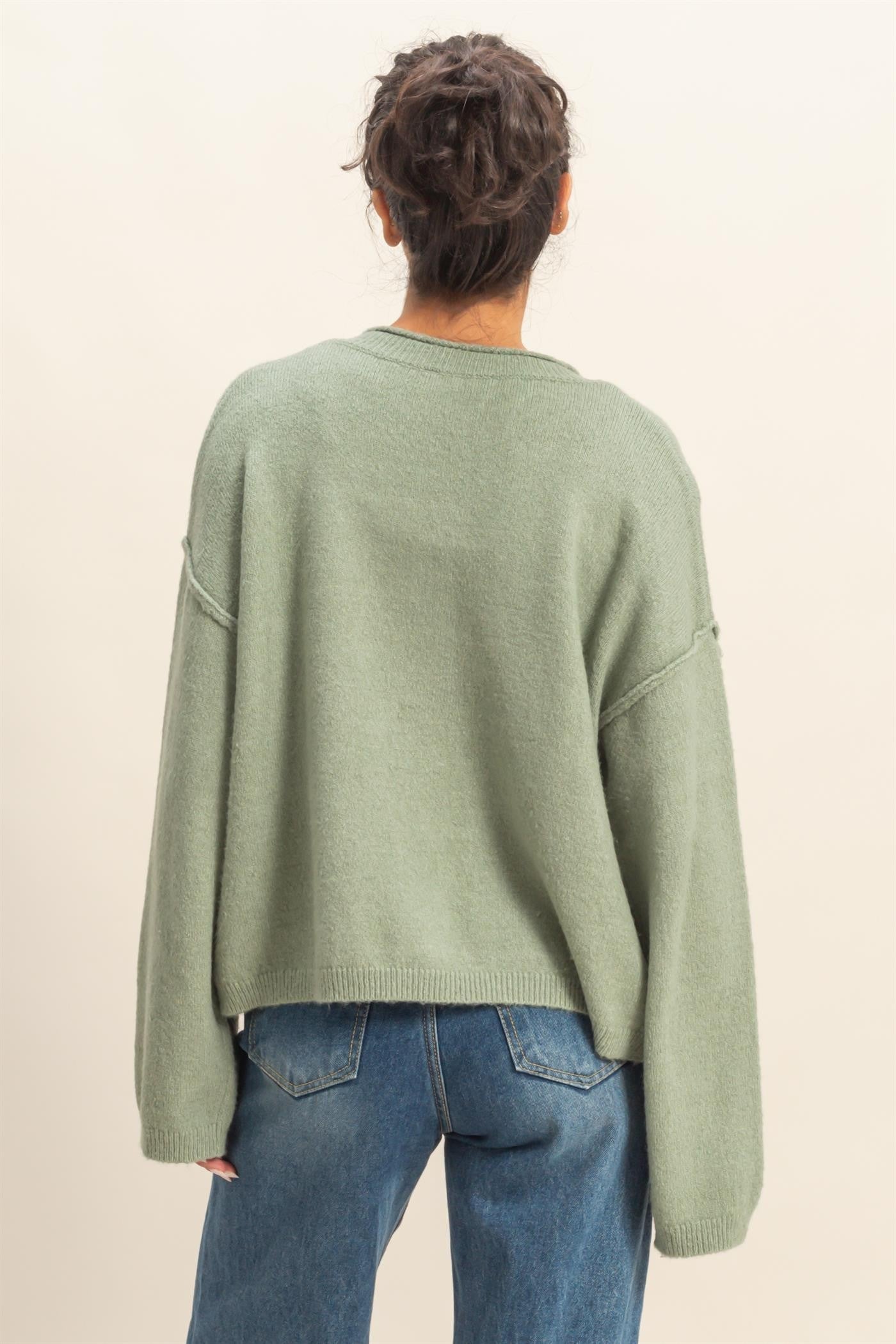  Melina Roll Neck Cardigan, Sage Green