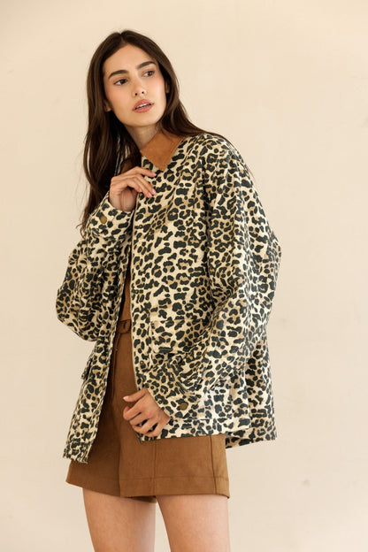  Rooney Printed Denim Jacket, Leopard