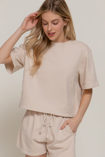  Alison Garment Washed Terry Shorts, Beige