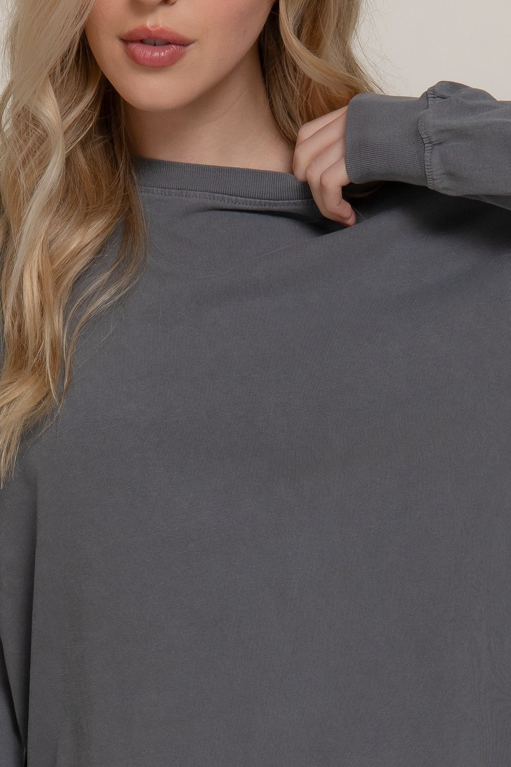  Raine Round Neck Garment Dye Tee, Grey