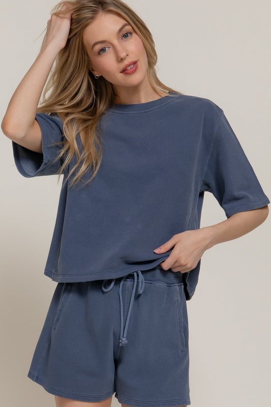  Elise Garment Washed Terry Top, Navy