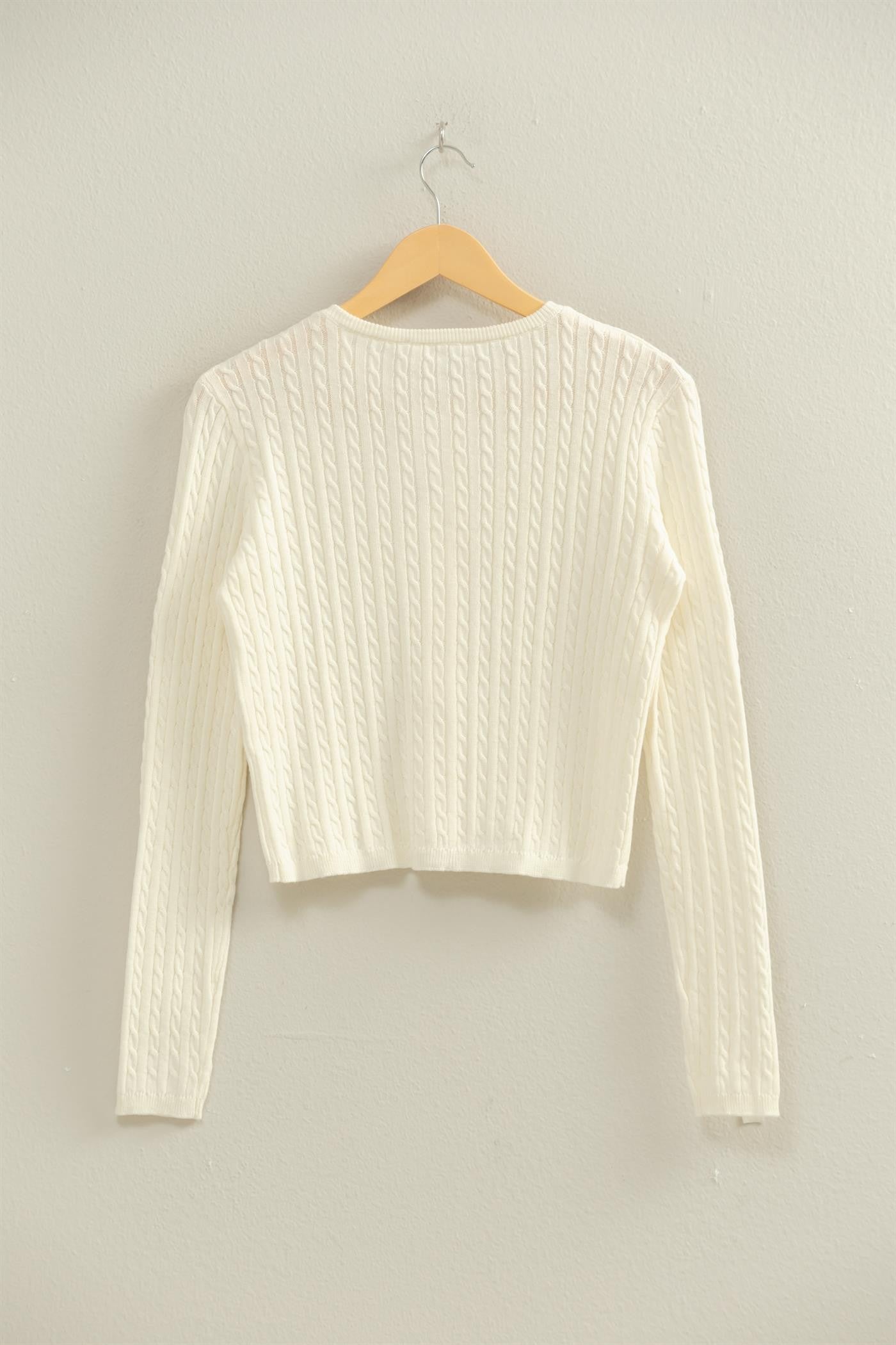  Iris Cable Knit Cropped Cardigan, Whip Cream
