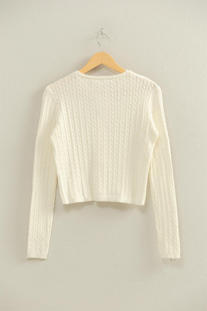  Iris Cable Knit Cropped Cardigan, Whip Cream