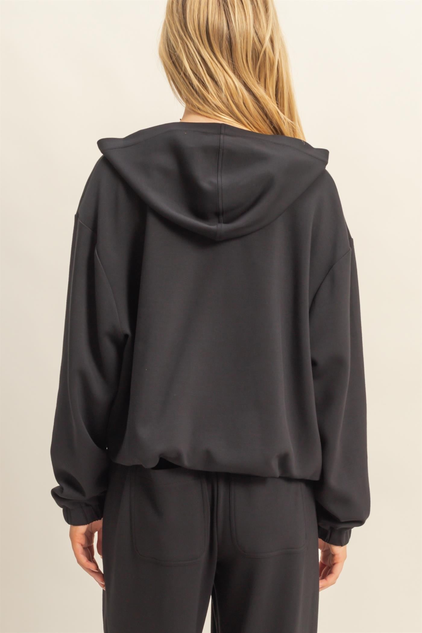  Nora Drawstring Hem Hoodie, Black