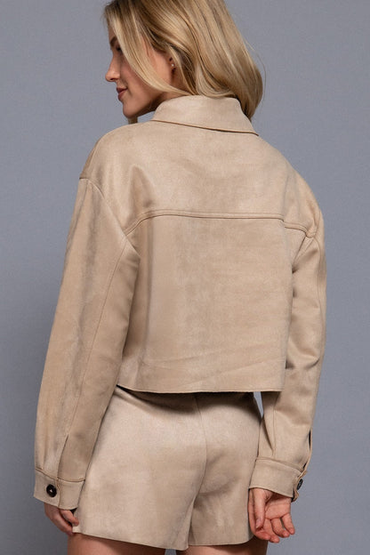  Monet Faux Suede Short Jacket, Sand Taupe