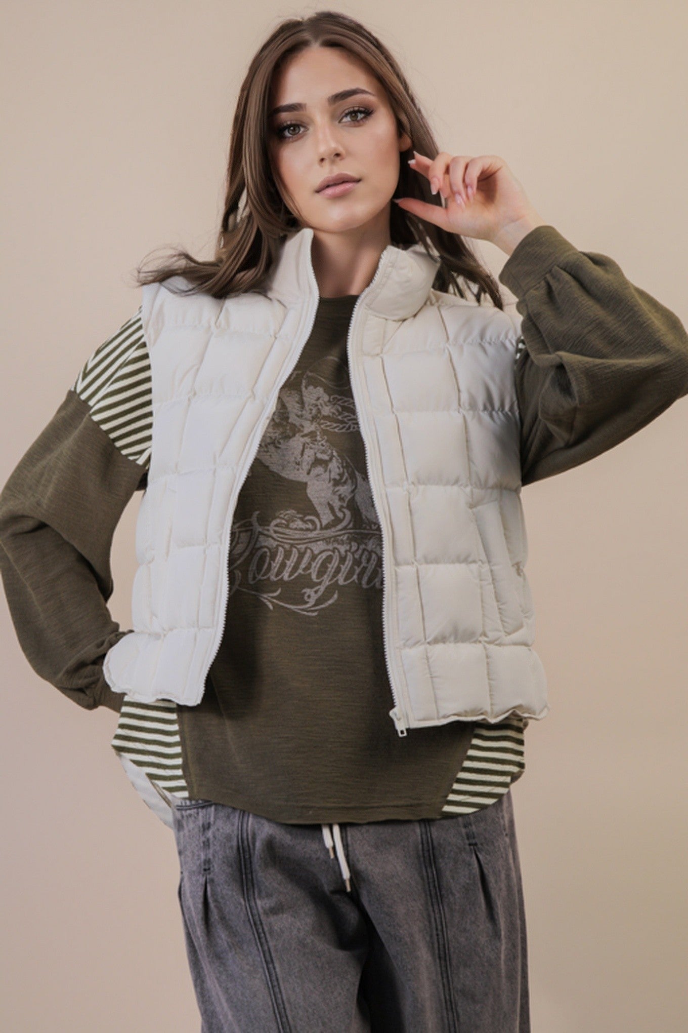  Natasha Puffer Vest, Ecru