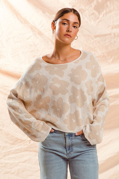  Shiloh Loose Fit Flower Sweater, Oatmeal/Ivory