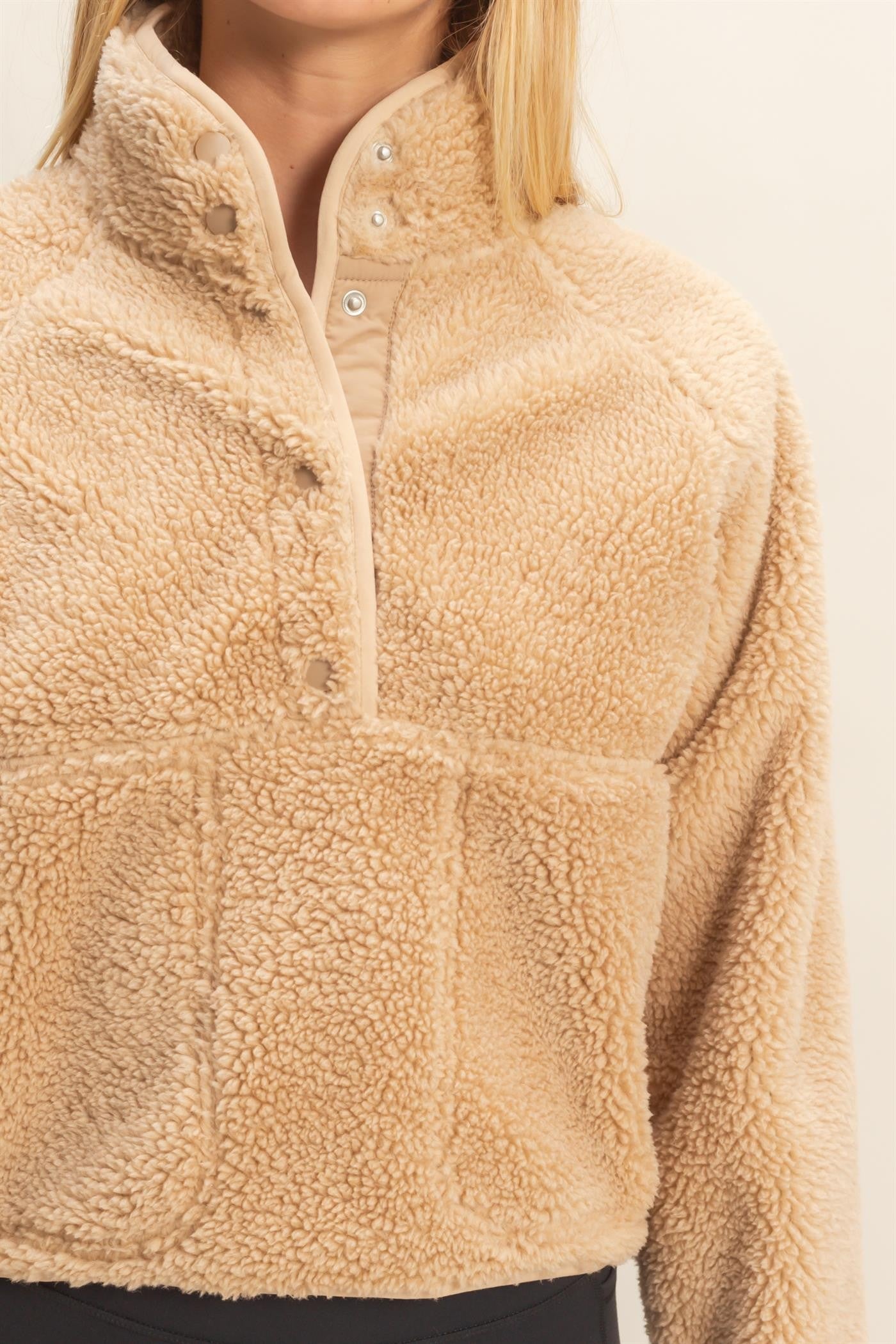  Aria Sherpa Button Neck Jacket, Beige