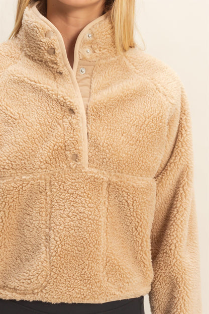  Aria Sherpa Button Neck Jacket, Beige