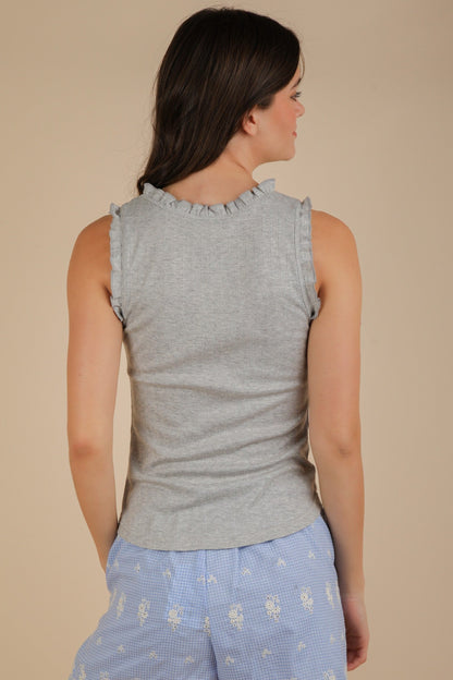  Jazmin Ruffle Trim Scoop Neck Tank, Heather Gray