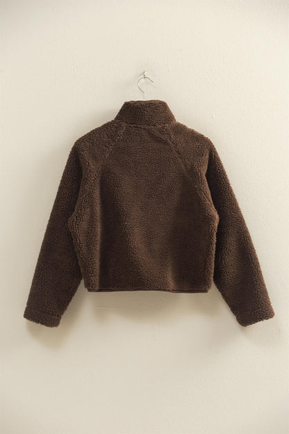 Aria Sherpa Button Neck Jacket, Brown