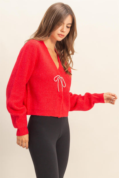  Marie Sparkly Bow Cardigan, Red