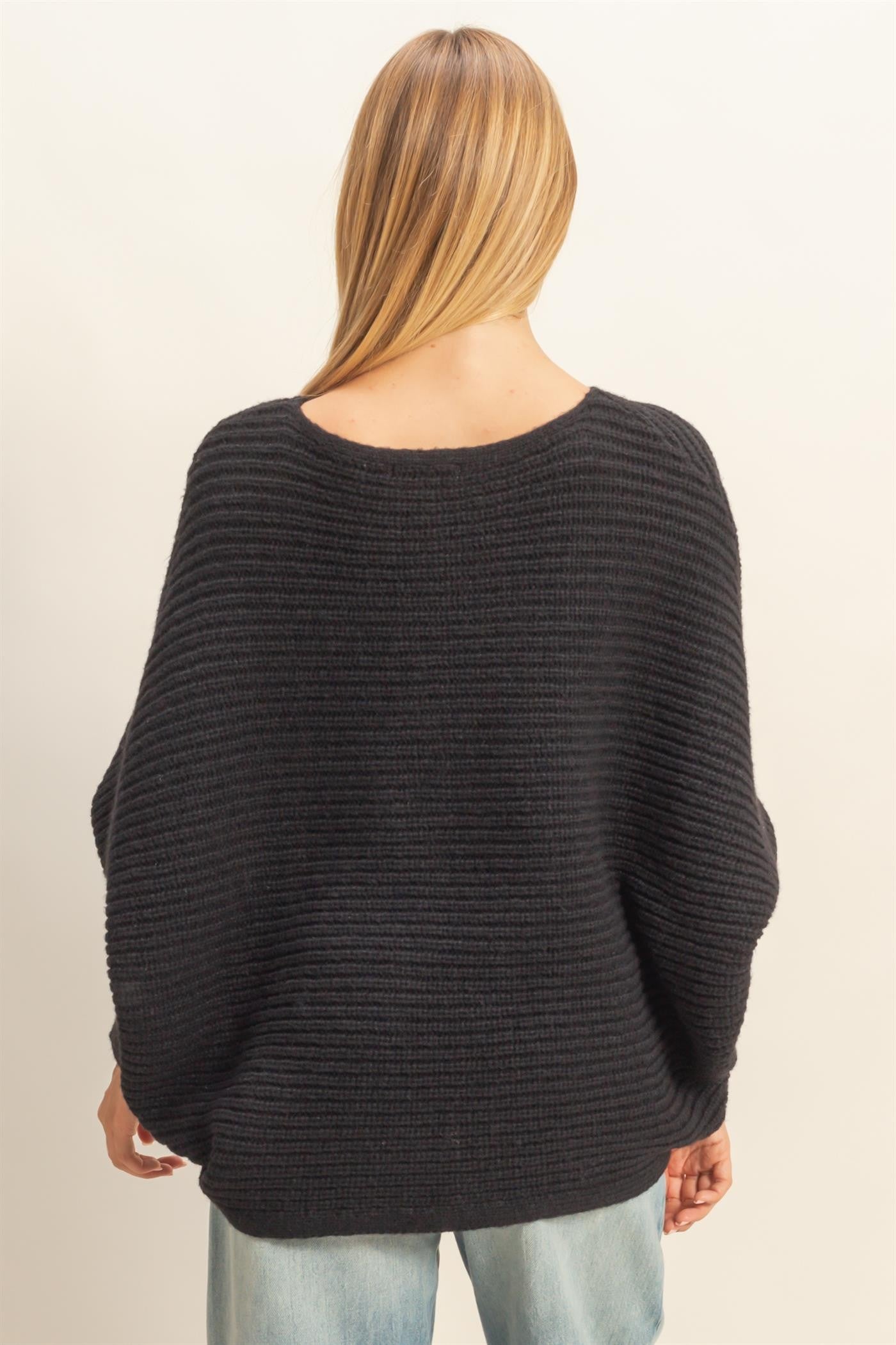  Lily Batwing Boat Neck Sweater, Black