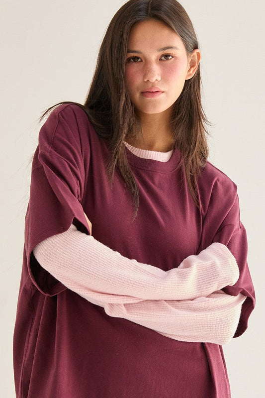  Clara Oversized Tee, Dark Cherry
