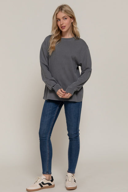  Raine Round Neck Garment Dye Tee, Grey