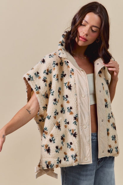  Naomi Floral Oversized Sherpa Vest, Ivory Multi