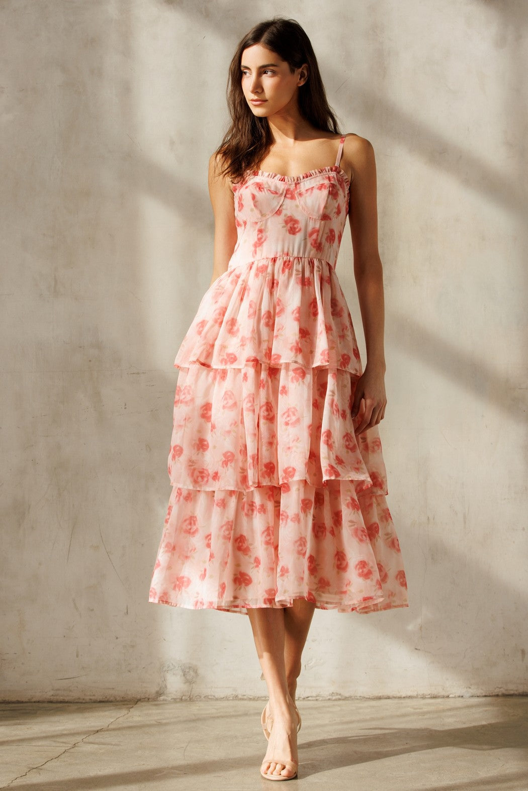  Scottie Tiered Ruffle Dress, Pink Floral