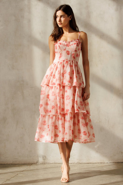  Scottie Tiered Ruffle Dress, Pink Floral