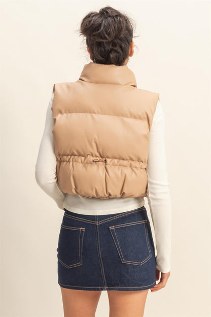  Sofia Cropped Puff Vest, Dark Taupe