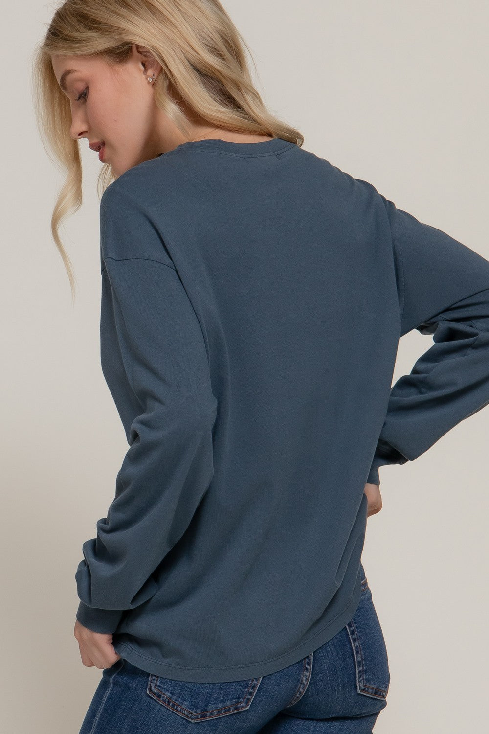  Raine Round Neck Garment Dye Tee, Ink Navy