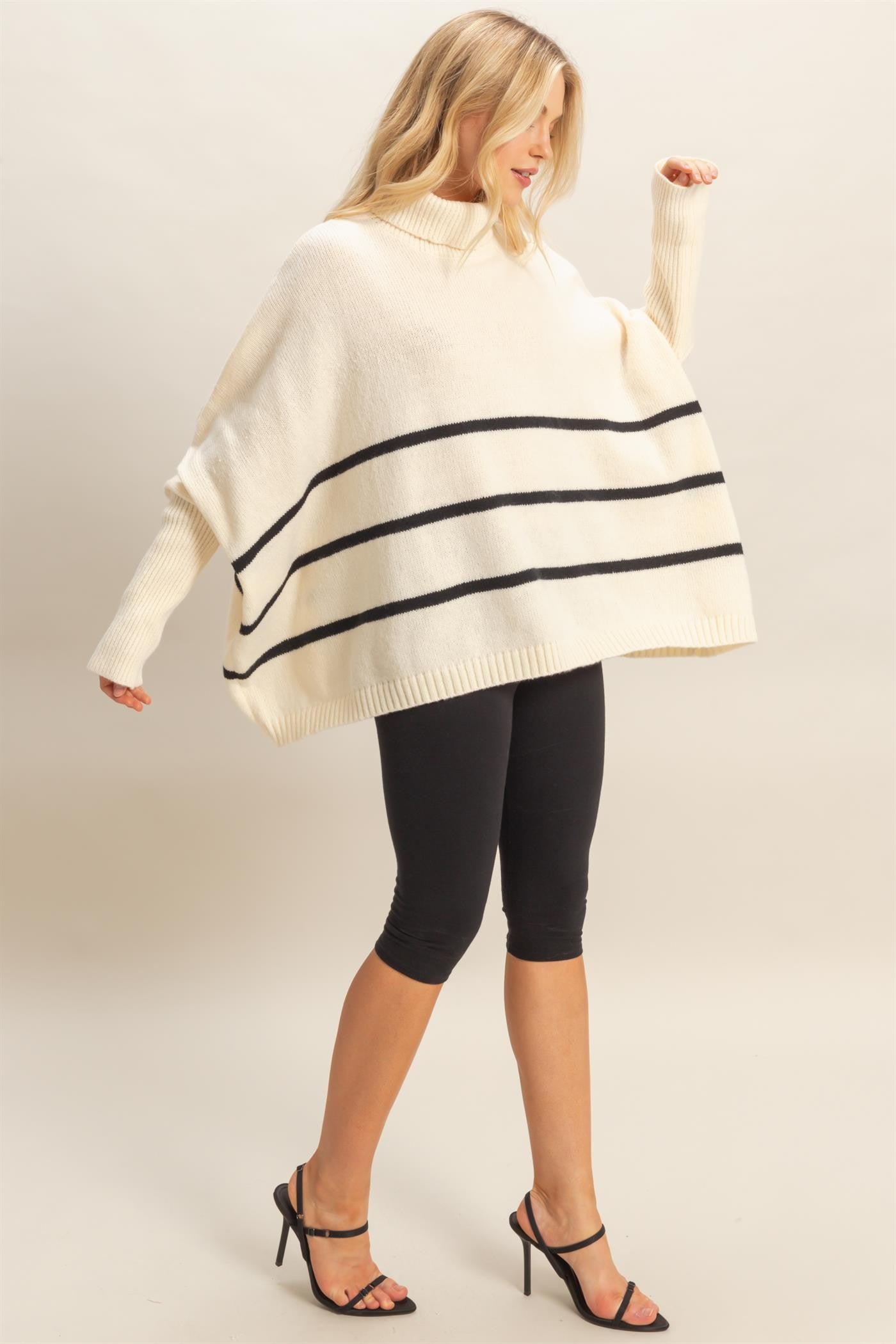  Myra Striped Turtleneck Sweater, Warm White