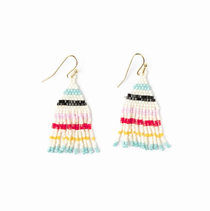  Cassie Mini Stripe Short Fringe Earrings, Ivory/Multi | Ink + Alloy