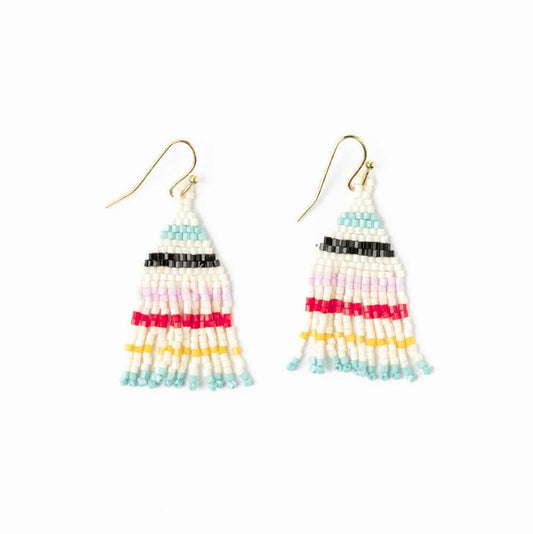  Cassie Mini Stripe Short Fringe Earrings, Ivory/Multi | Ink + Alloy