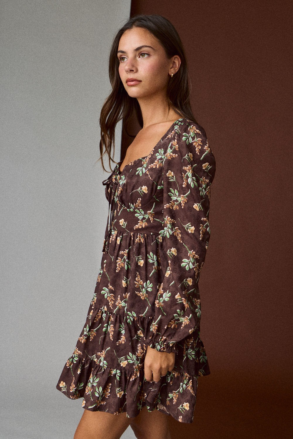  Tiff Floral Mini Dress, Brown