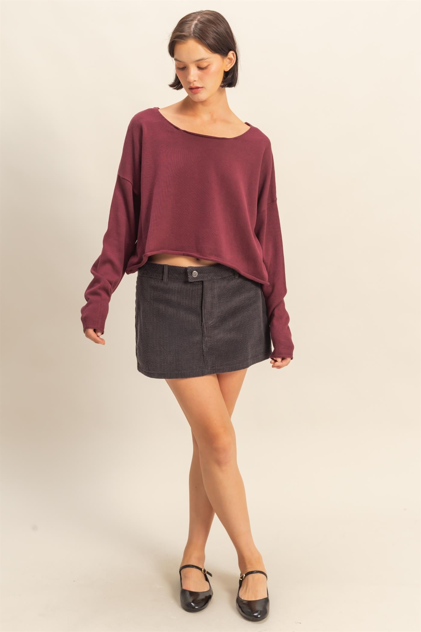  Aurora Boat Neck Pullover Sweater, Dark Cherry