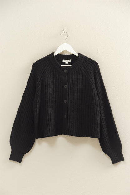  Estelle Chunky Knit Cardigan, Black