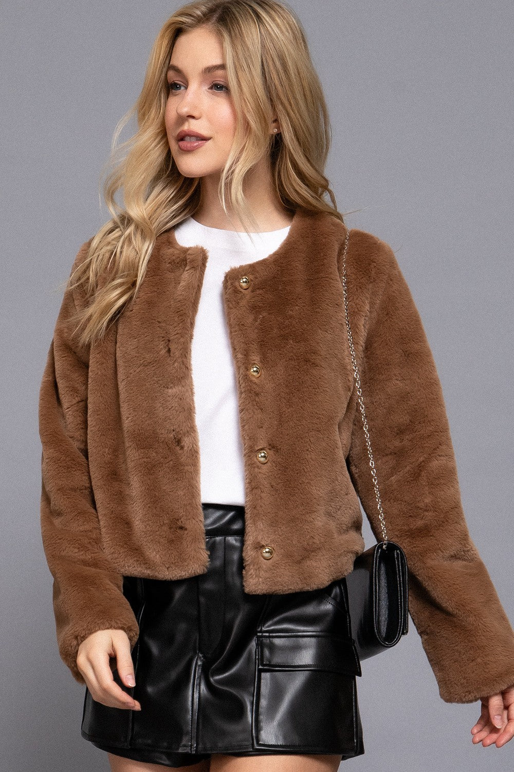  Martha Faux Fur Crop Blazer, Mocha